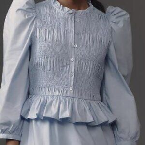 English Factory Puff-Sleeve Smocked Ruffled Mini Dress